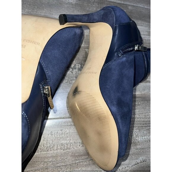 MARC FISHER Navy Blue suede peep toe boots Size 9M Leather Blue Navy Shoes - Picture 10 of 12